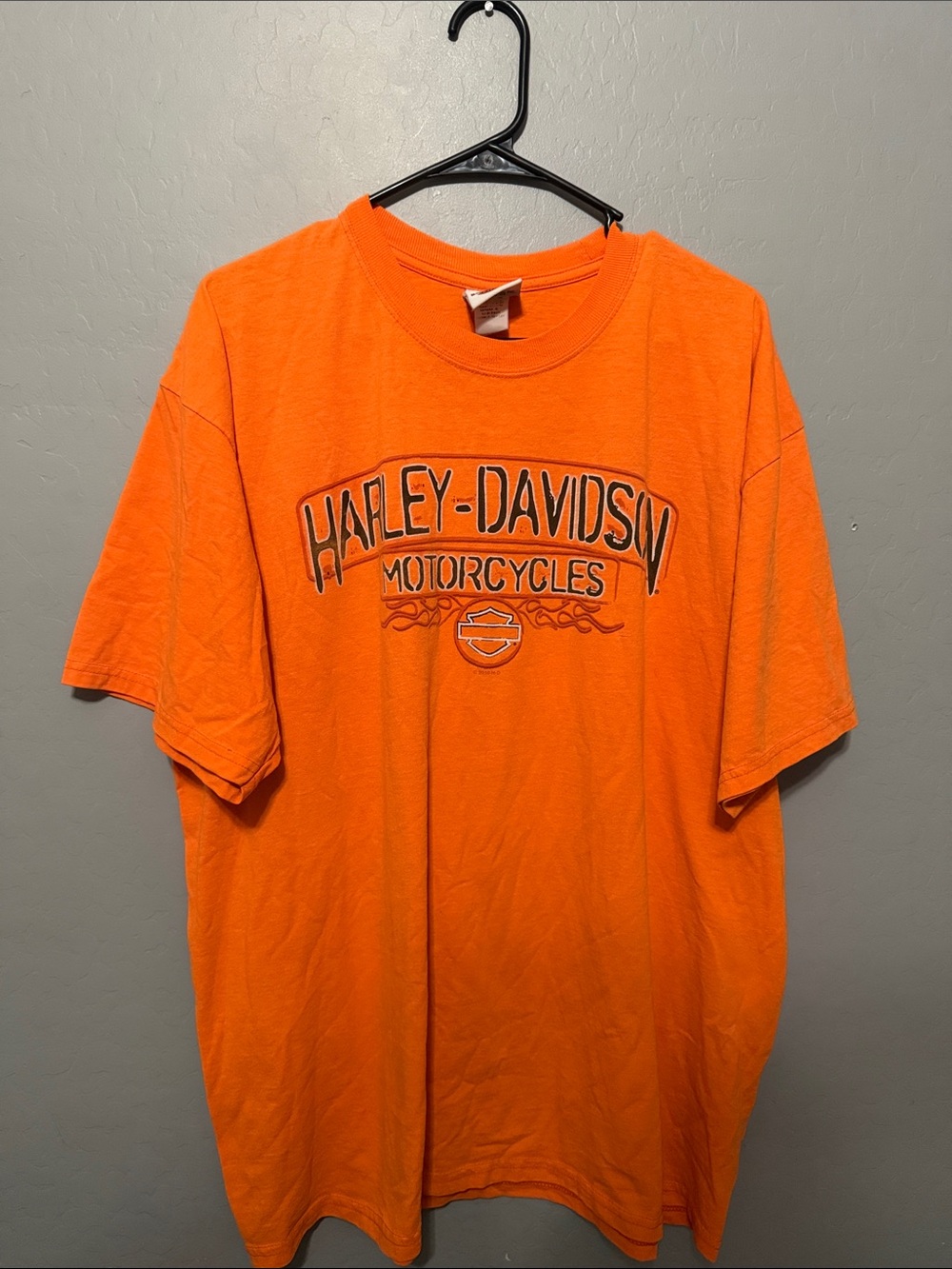 Harley-Davidson Bright Orange Short Sleeve Tee with Motorcycles Graphic